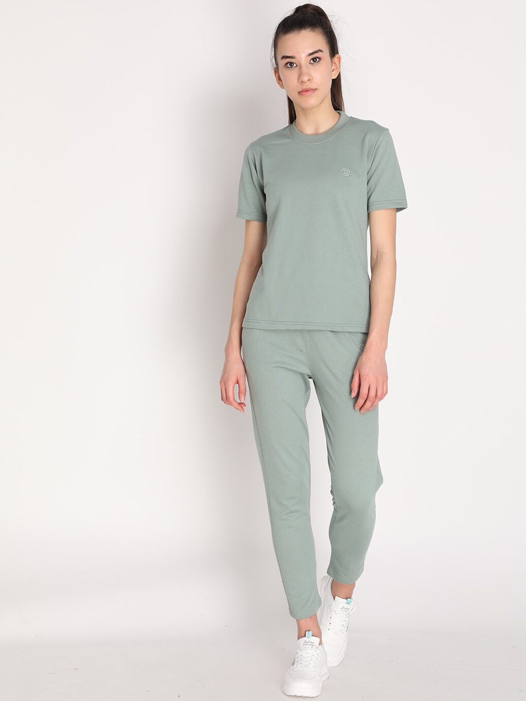 

CHKOKKO Round Neck Casual T-Shirt & Tousers, Sea green
