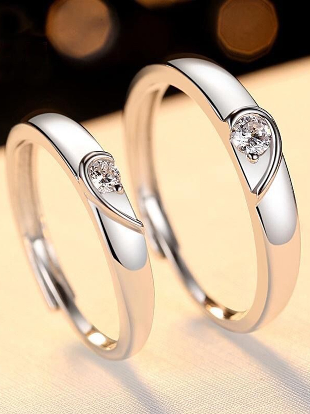 

KARISHMA KREATIONS Silver-Plated AD-Studded Adjustable Couple Rings