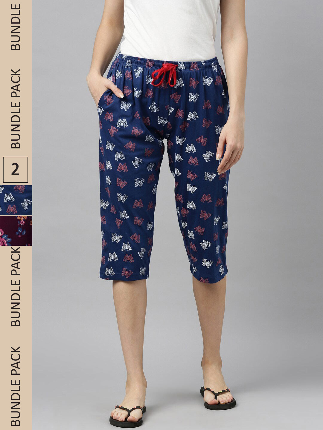 

Kryptic Women Pack Of 2 Printed Pure Cotton Capris, Maroon
