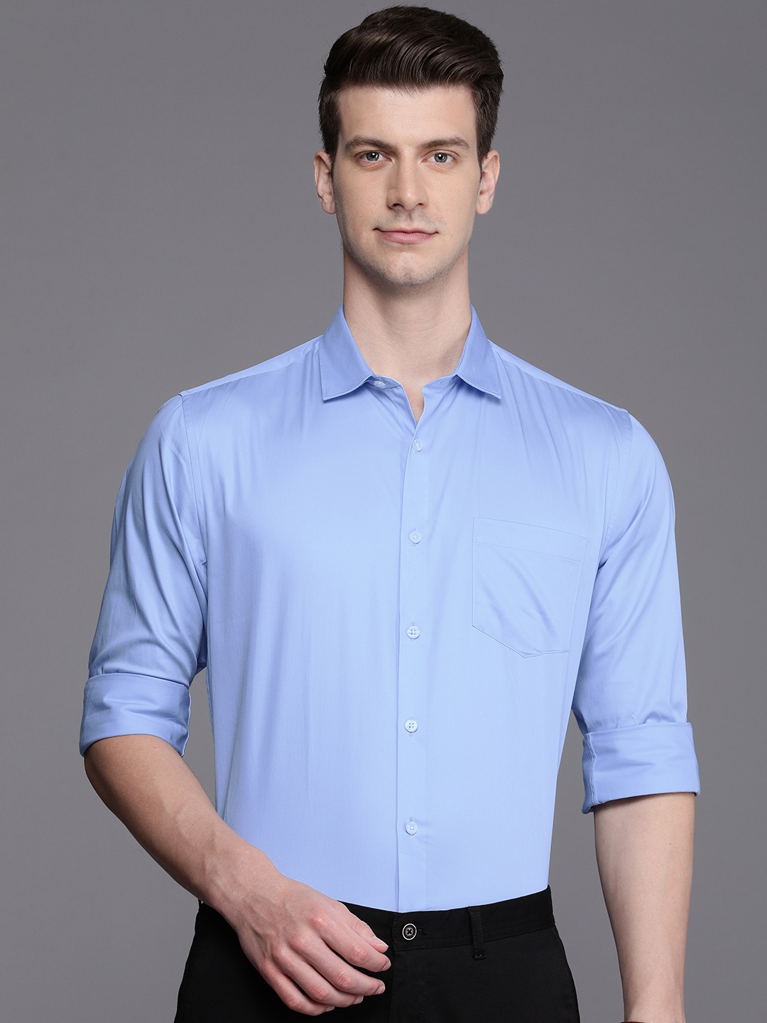 

Allen Solly Pure Cotton Classic Slim Fit Opaque Semiformal Shirt, Blue