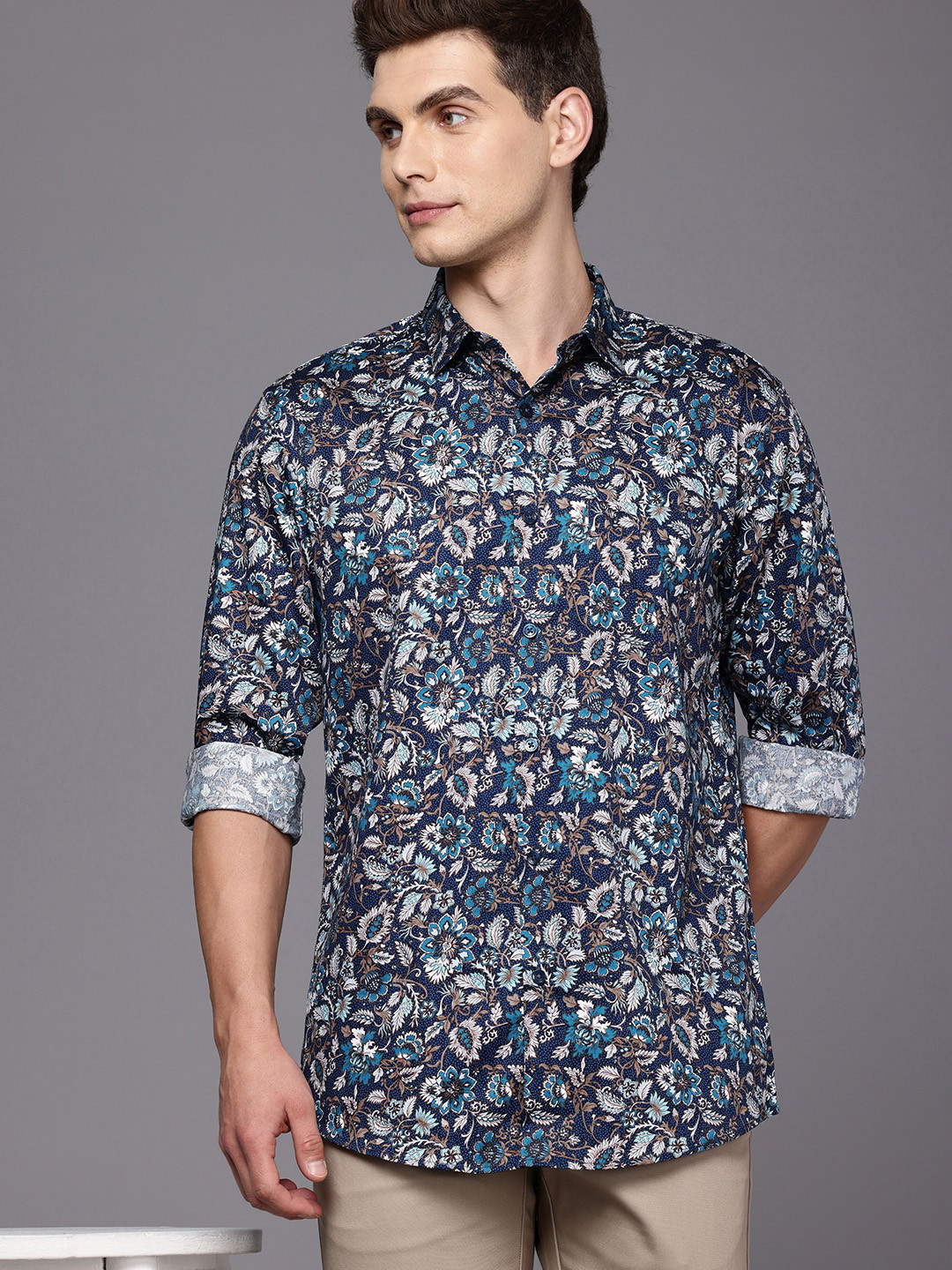 

Allen Solly Pure Cotton Classic Fit Ethnic Motifs Printed Casual Shirt, Navy blue