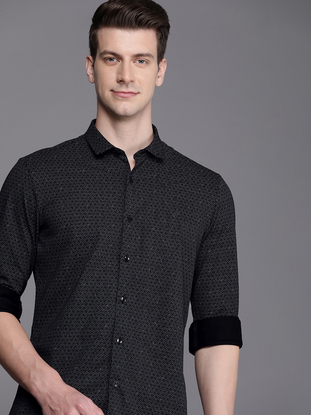 

Allen Solly Men Comfort Slim Fit Printed Pure Cotton Shirt, Black