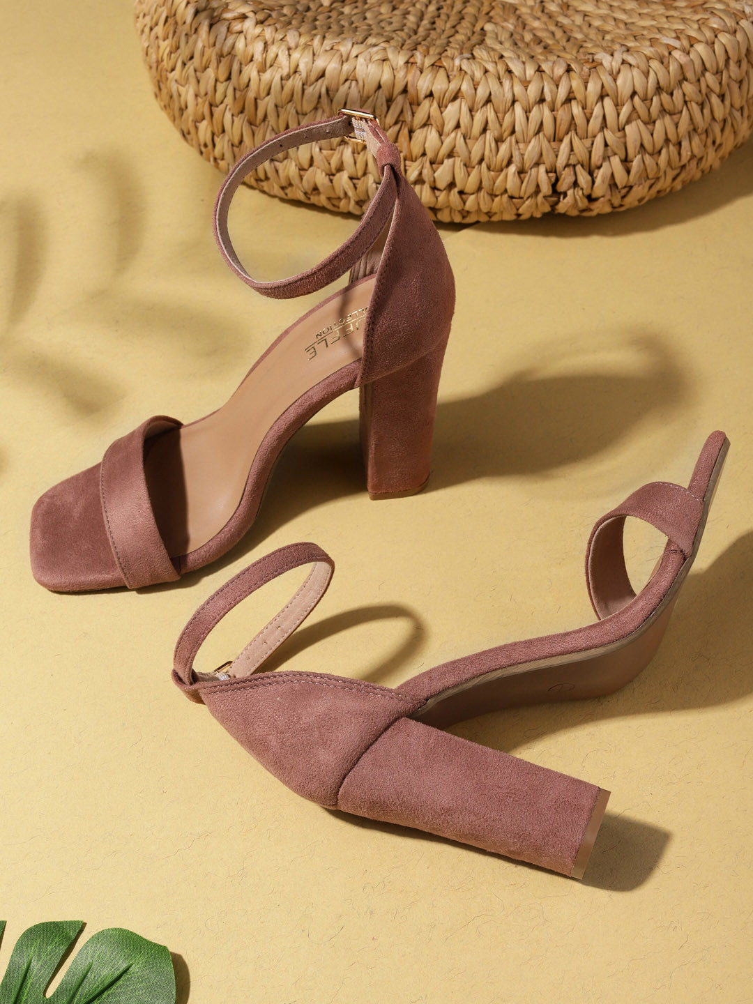 

Truffle Collection Open Toe Suede Block Heels, Nude