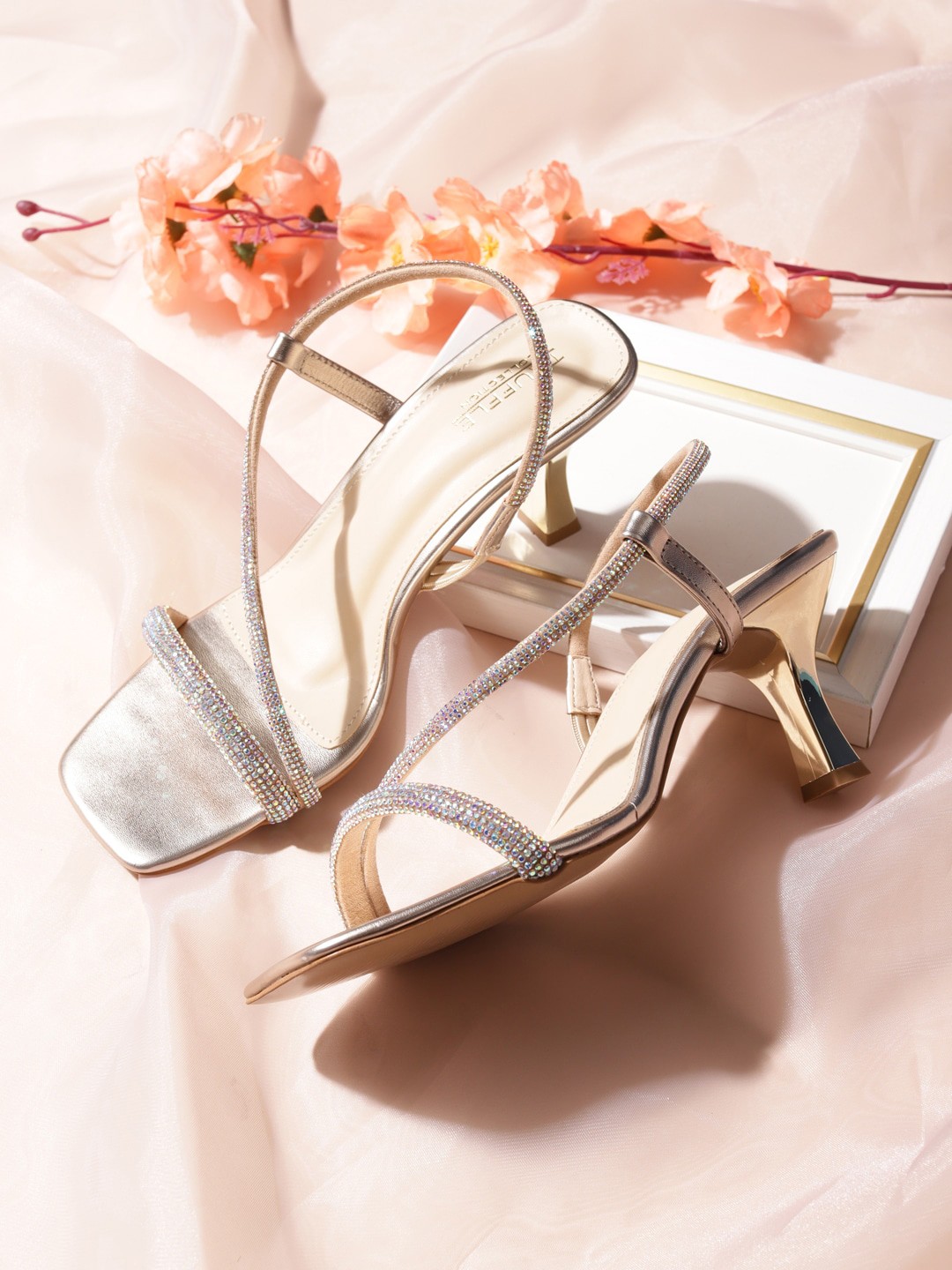 

Truffle Collection Embellished Open Toe Kitten Heels, Gold