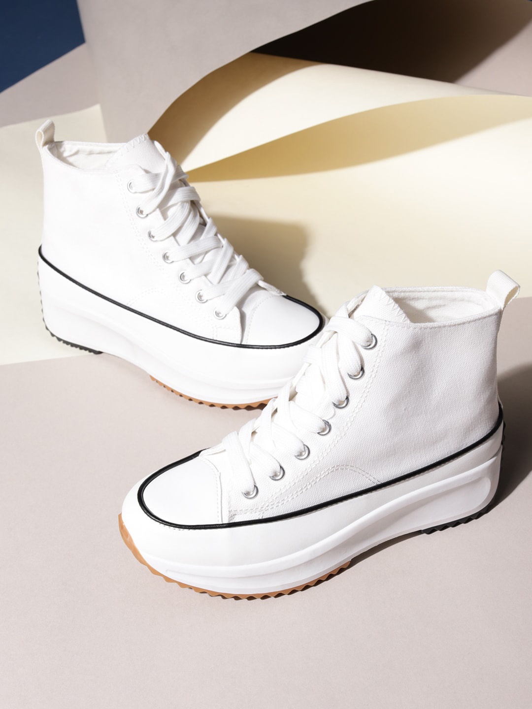

Truffle Collection Women Canvas High-Top Sneakers, White