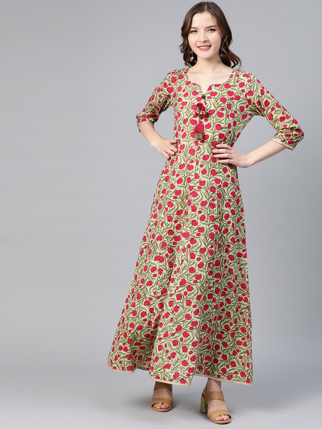 

Idalia Ethnic Motifs Printed Maxi Ethnic Dress, Green