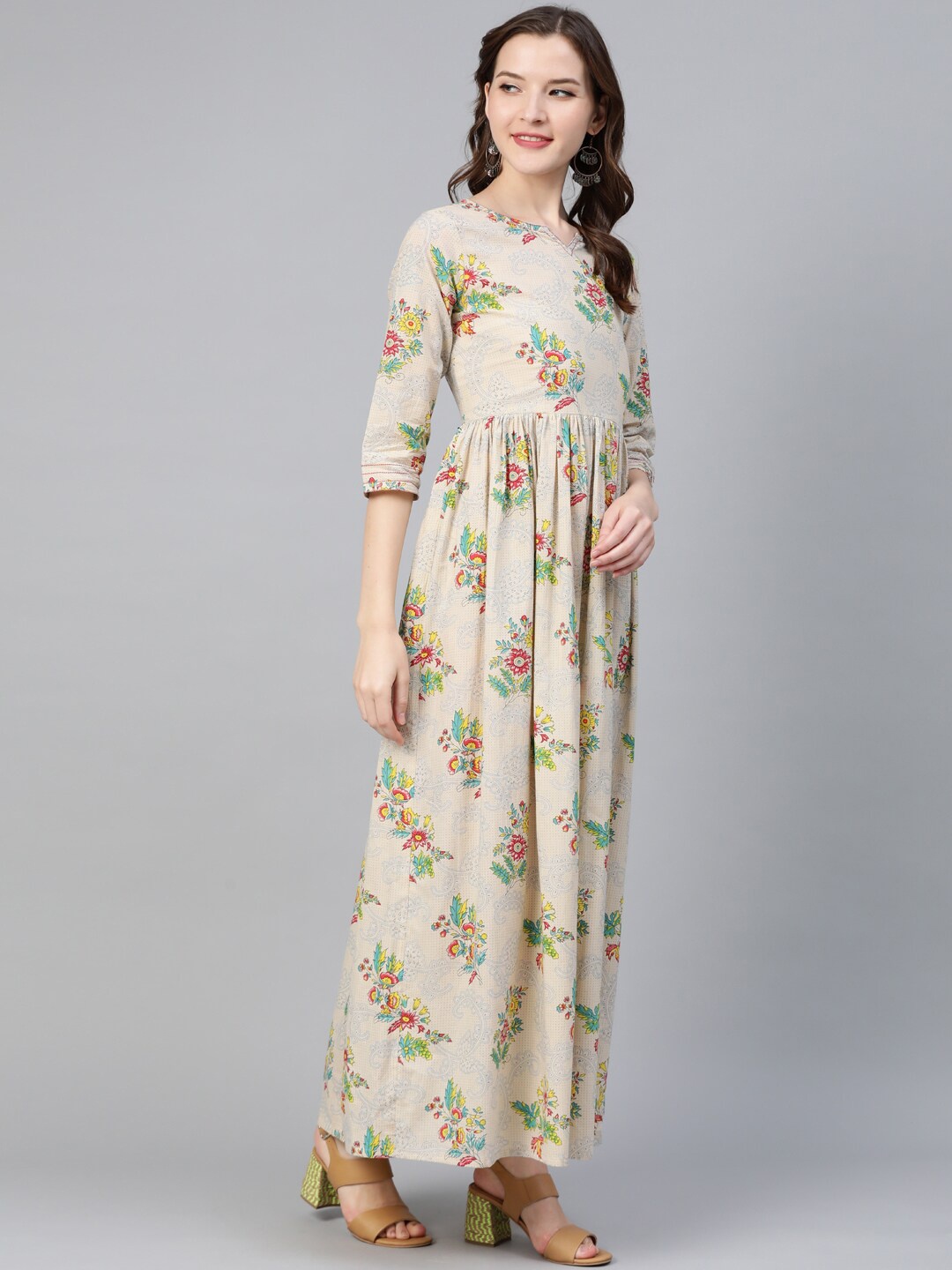 

Idalia Floral Printed Maxi Dress, Nude