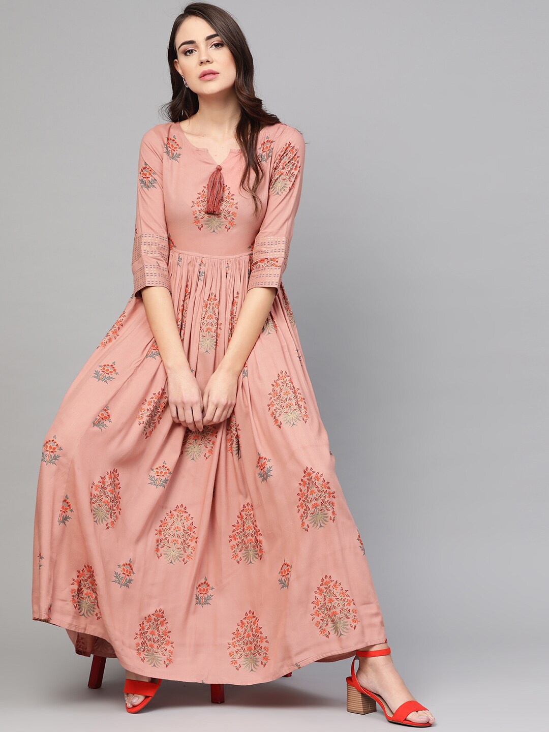 

Idalia Ethnic Motifs Print Maxi Dress, Rose gold