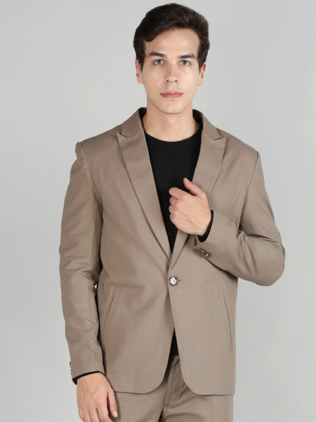 

Dlanxa Slim-Fit Single Breasted Linen Formal Blazer, Brown