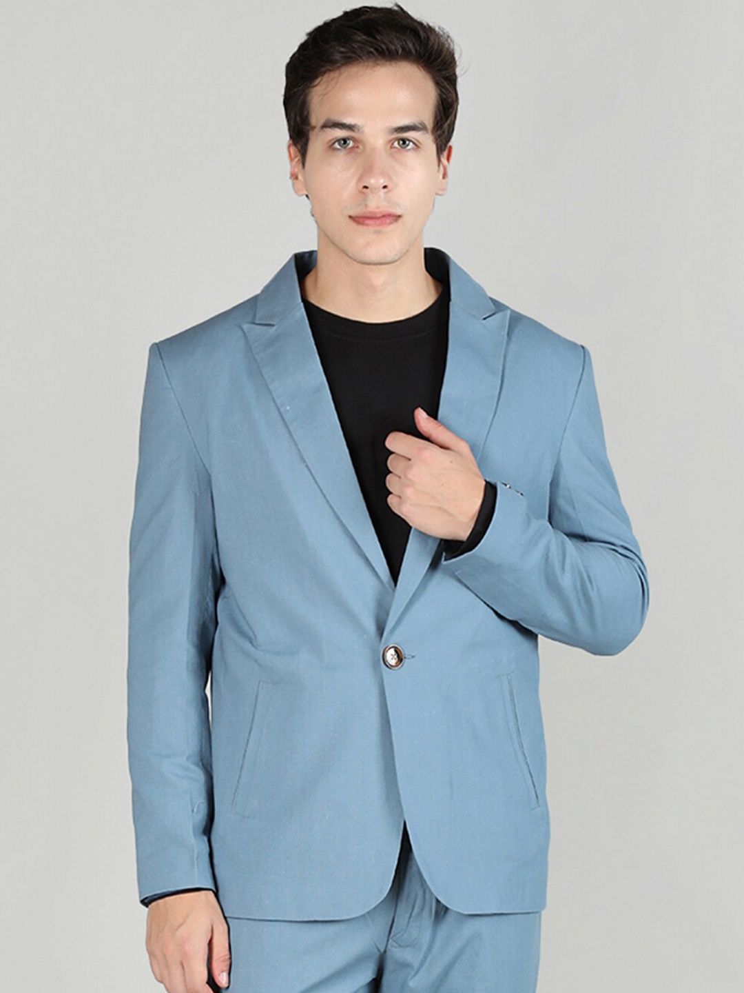 Dlanxa Slim-Fit Single Breasted Linen Casual Blazer, Blue