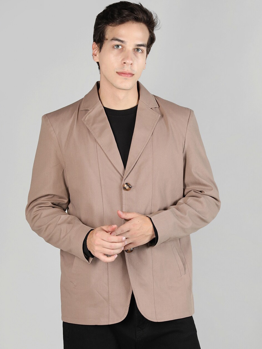 Dlanxa Slim-Fit Single Breasted Linen Casual Blazer, Brown