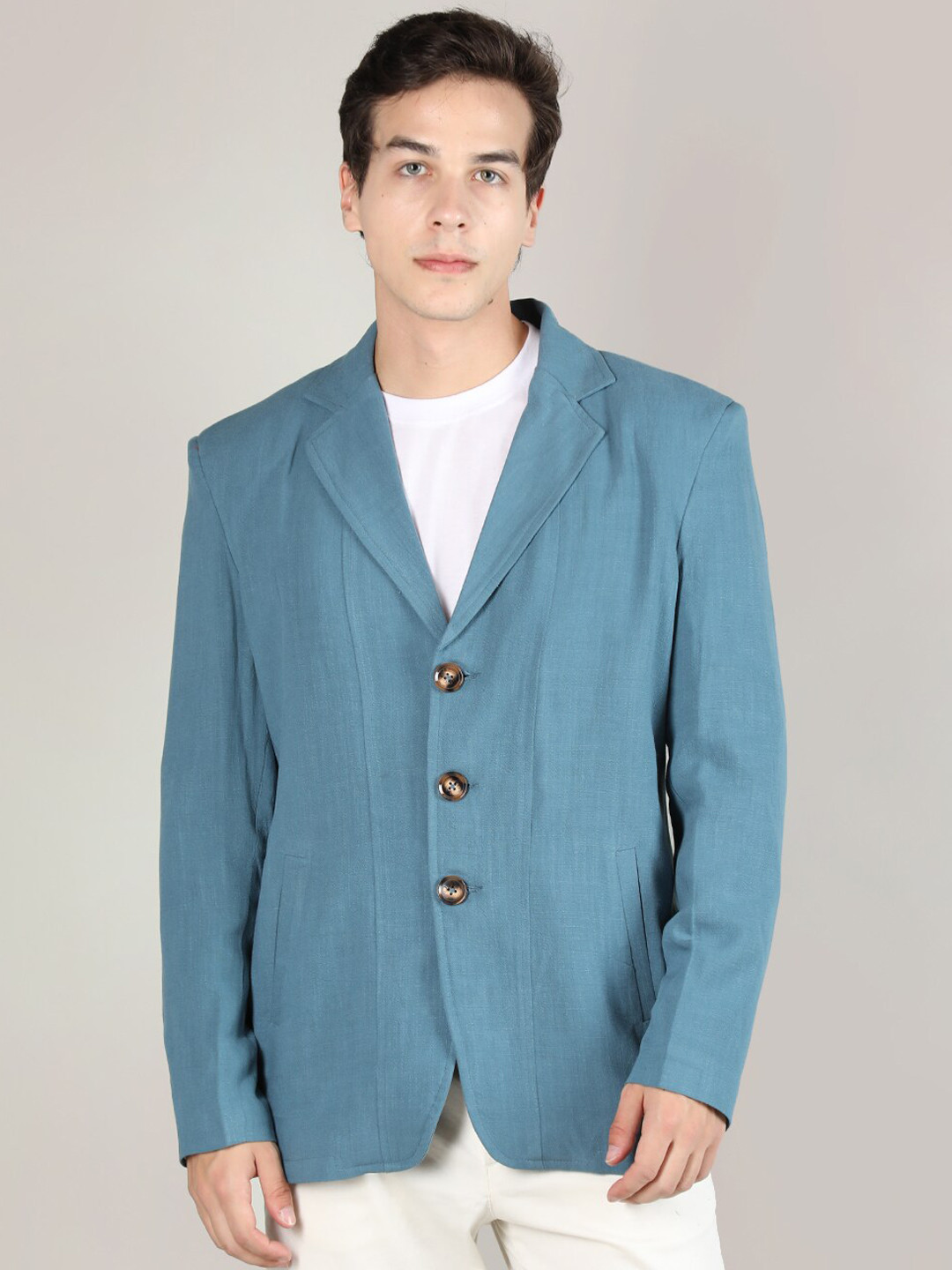 

Dlanxa Slim-Fit Single-Breasted Linen Casual Blazer, Teal