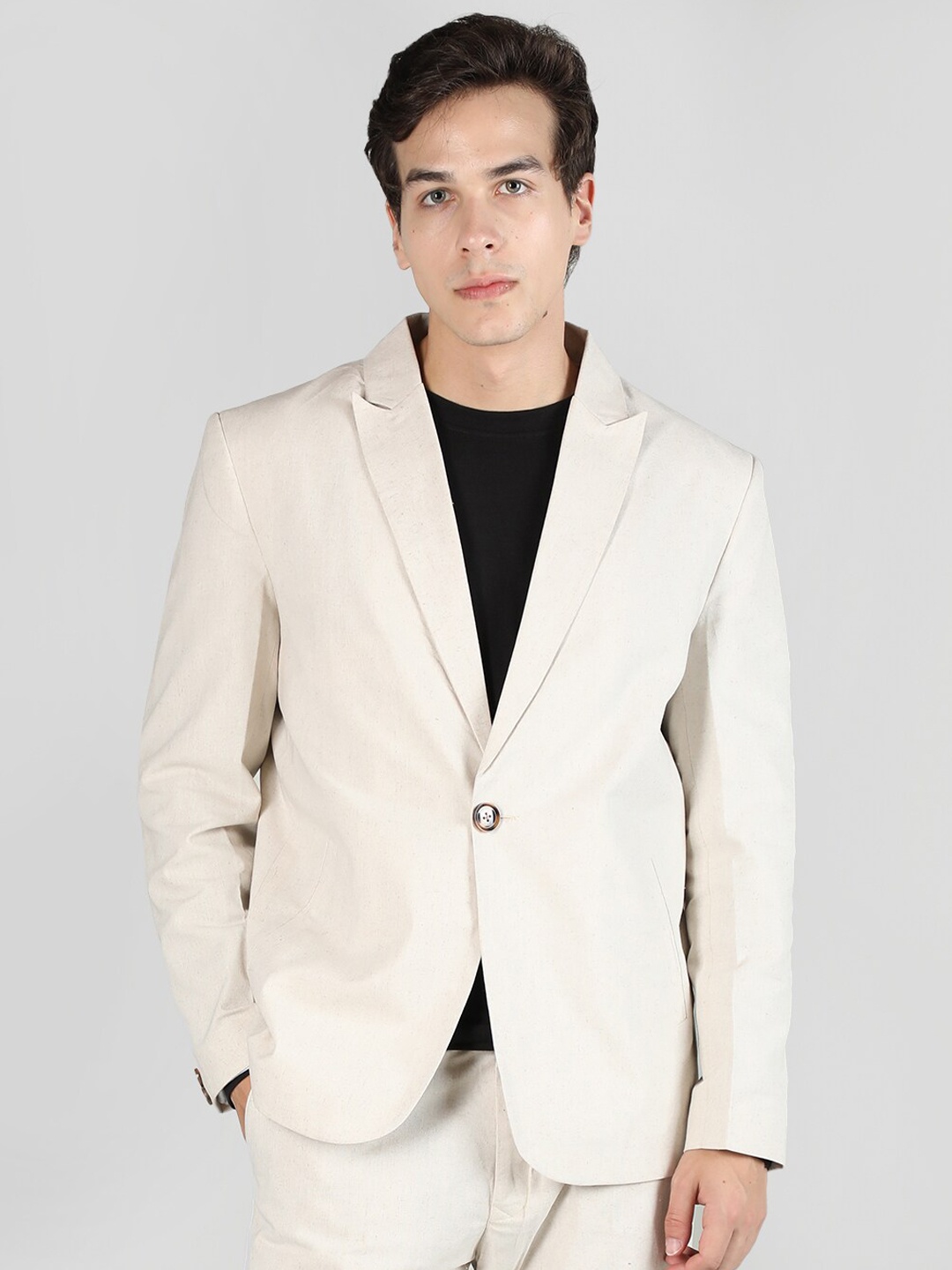 

Dlanxa Slim-Fit Single-Breasted Linen Casual Blazer, Off white