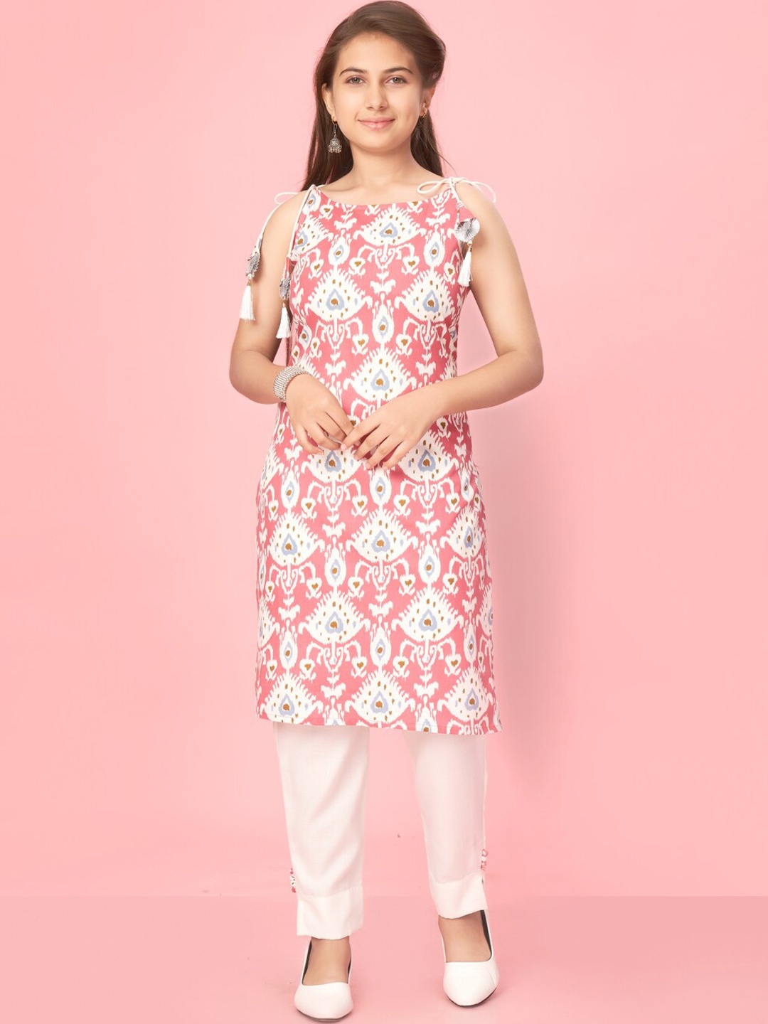 

Muhuratam Girls Ethnic Motifs Printed Pure Cotton Kurta with Trousers, Pink