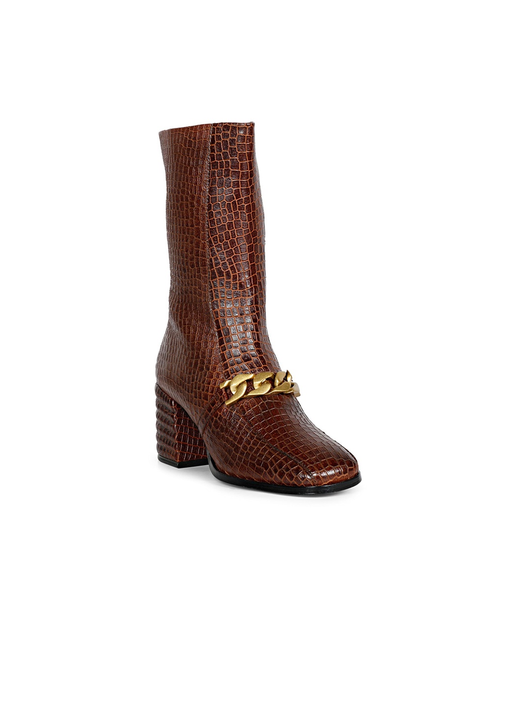

Saint G Women Textured Genuine Leather Block Boots, Brown