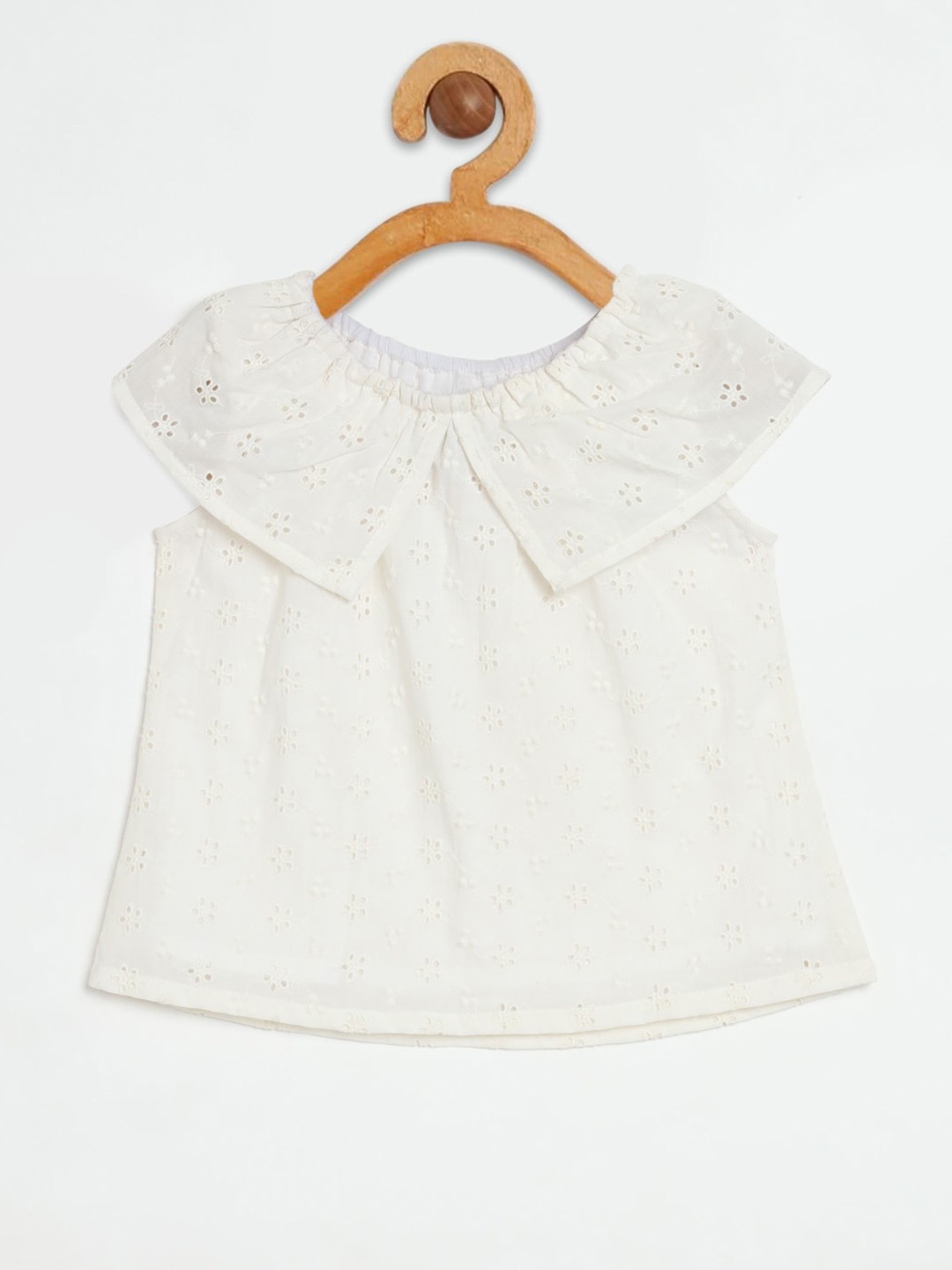 

HERE&NOW Girls Self Design Cotton A-Line Top, White