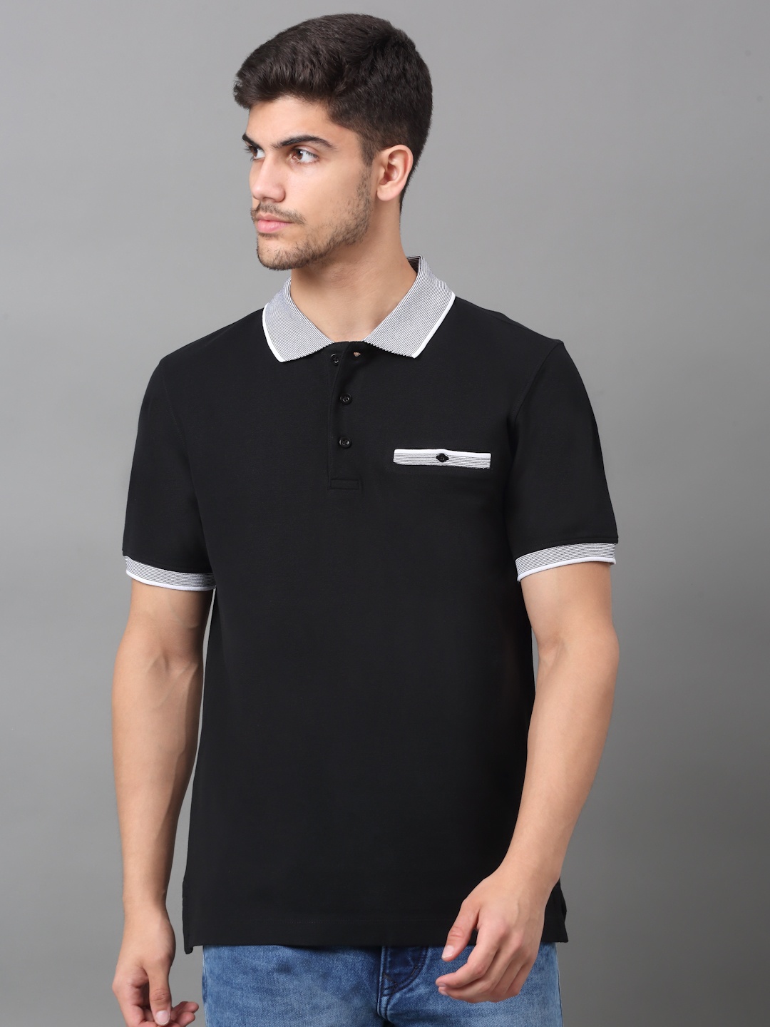 

LOUIS STITCH Dry Fit Polo Collar Cotton Slim Fit T-shirt, Black