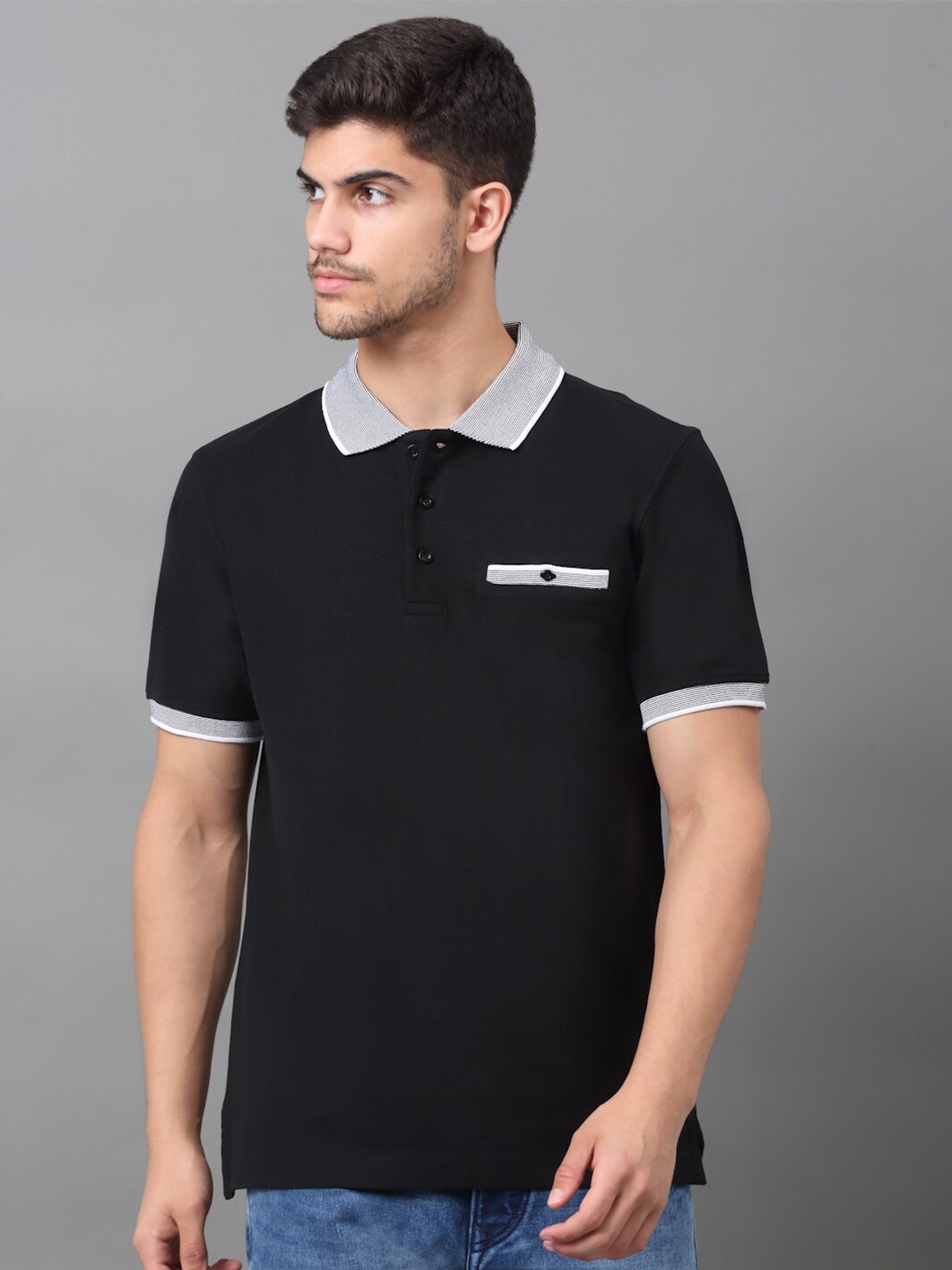 

LOUIS STITCH Polo Collar Slim Fit Cotton Dry Fit T-shirt, Black