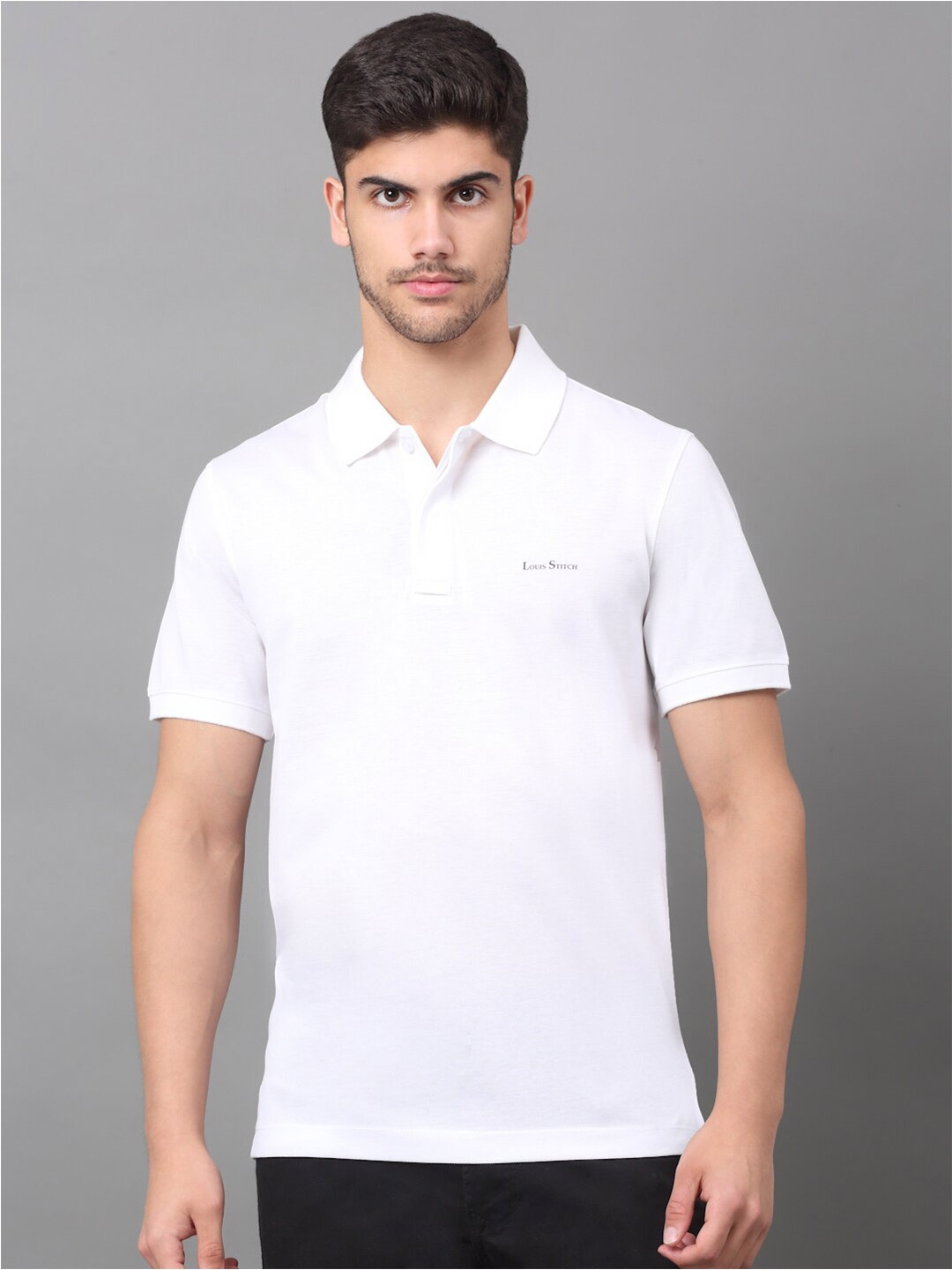 

LOUIS STITCH Polo Collar Slim Fit Cotton Dry fit T-shirt, White