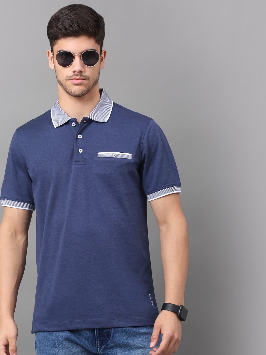 

LOUIS STITCH Polo Collar Slim Fit Cotton Dry fit T-shirt, Navy blue