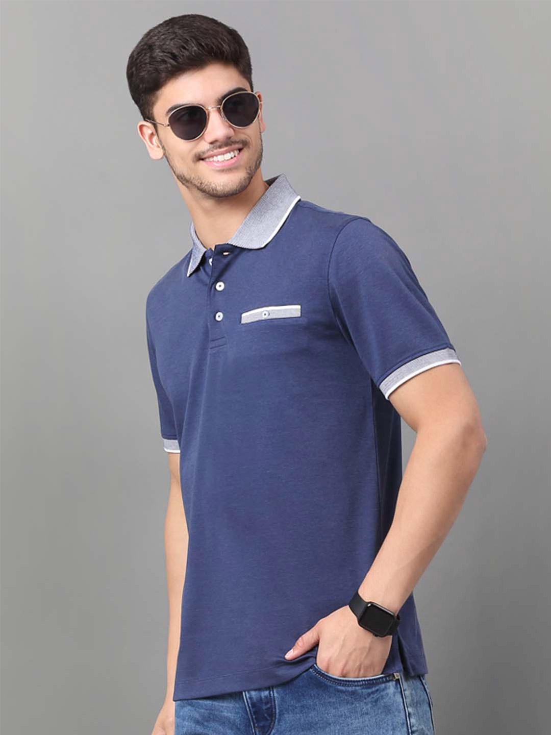 

LOUIS STITCH Polo Collar Slim Fit Cotton Dry fit T-shirt, Navy blue