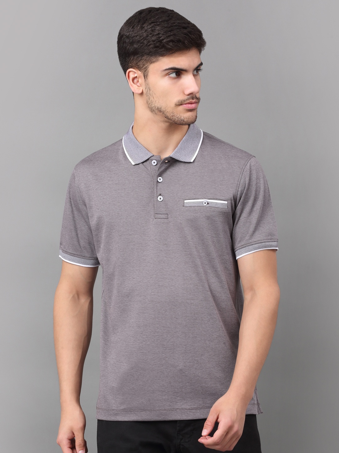

LOUIS STITCH Polo Collar Slim Fit Cotton Dry fit T-shirt, Grey