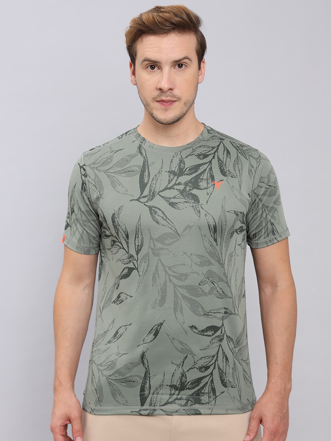 Technosport Men Jacquard Double Cool Slim Fit Sports Tshirt, Olive