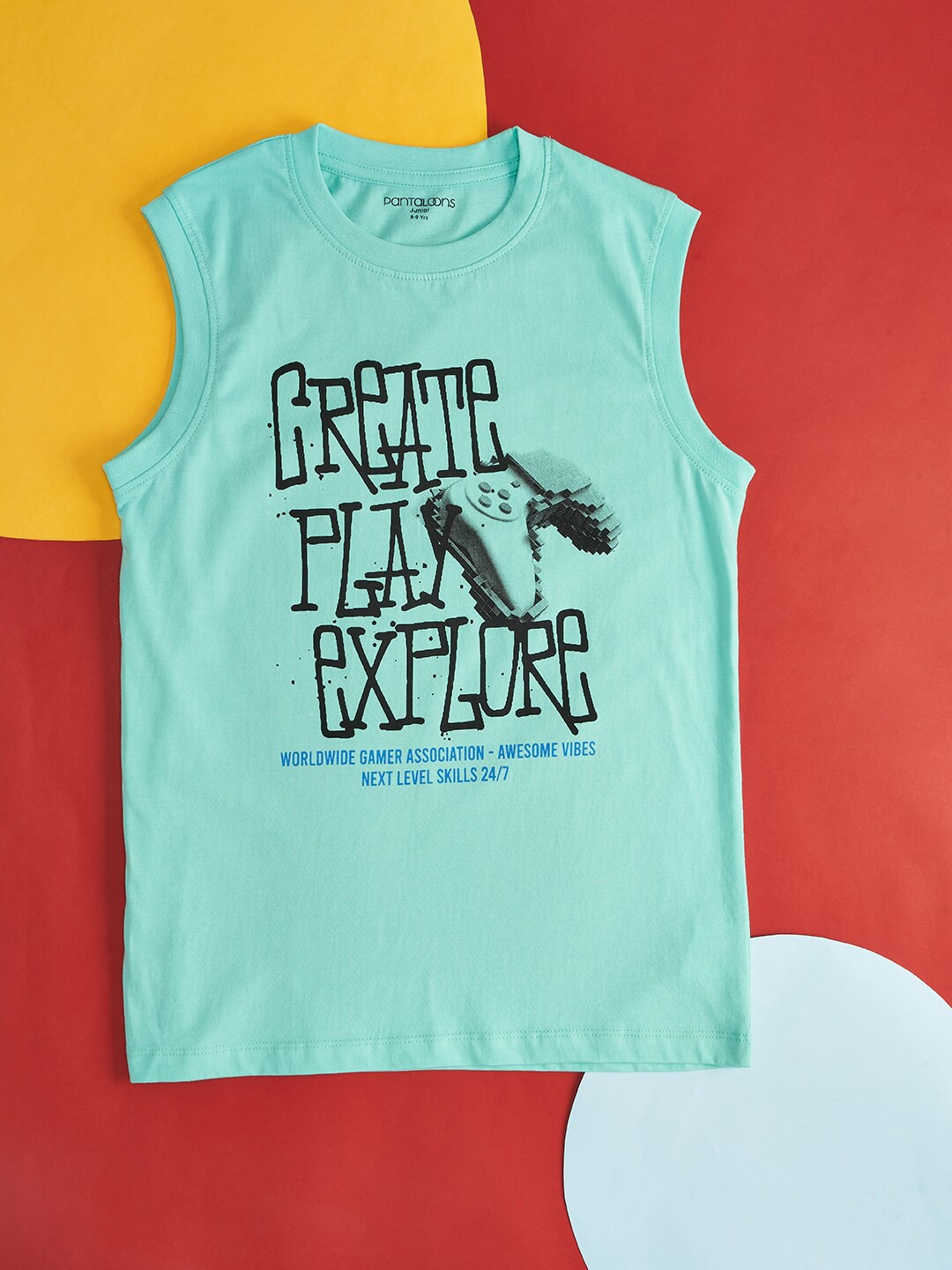 

Pantaloons Junior Boys Typography Printed Sleeveless Cotton T-shirt, Green