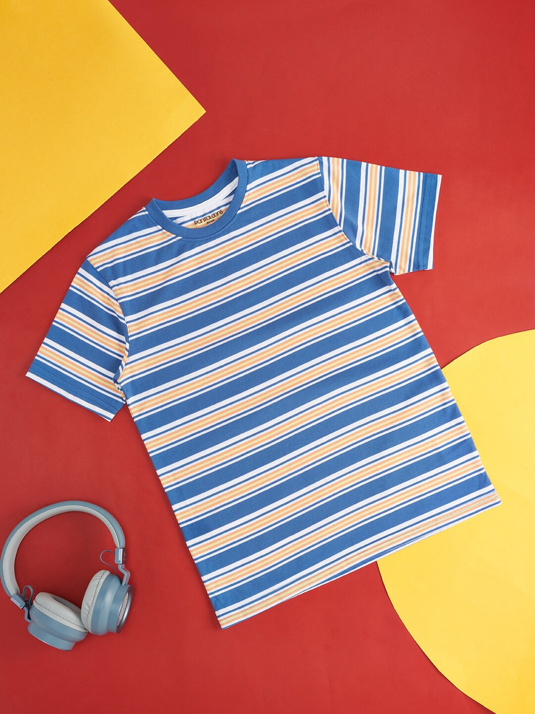 

Pantaloons Junior Boys Striped Cotton T-shirt, Navy blue