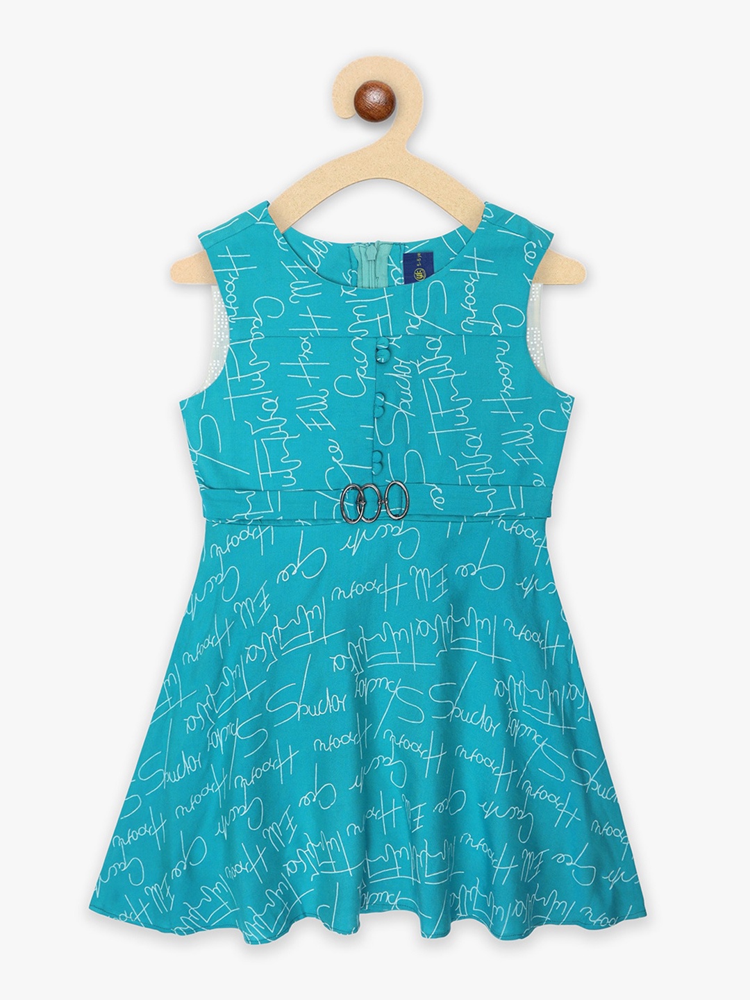 

YK Girls Typography Print Fit & Flare Dress, Turquoise blue