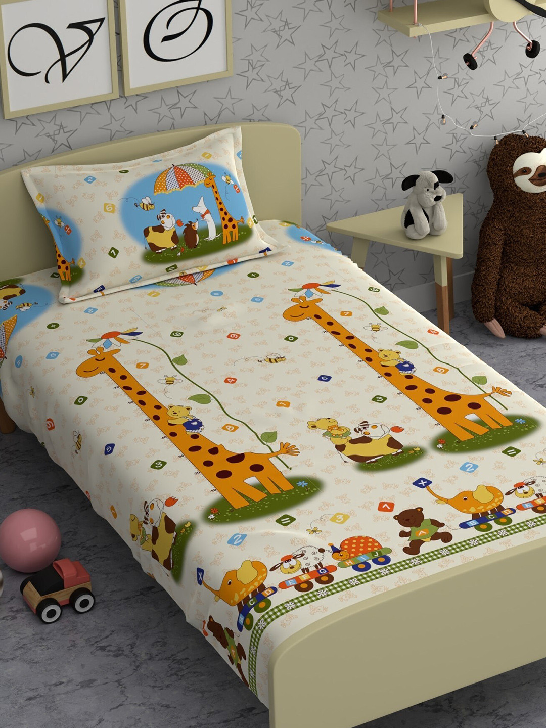 

CHHAVI INDIA Yellow & Green Conversational 210 TC Single Bedsheet & Pillow Cover