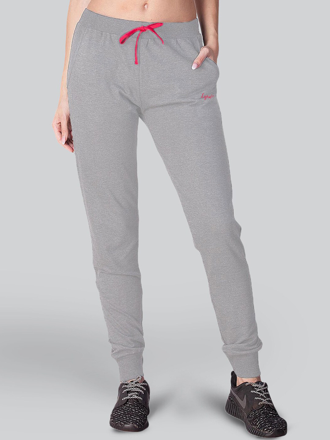 

LYRA Women Straight-Fit Anti-Odor Cotton Joggers, Grey melange