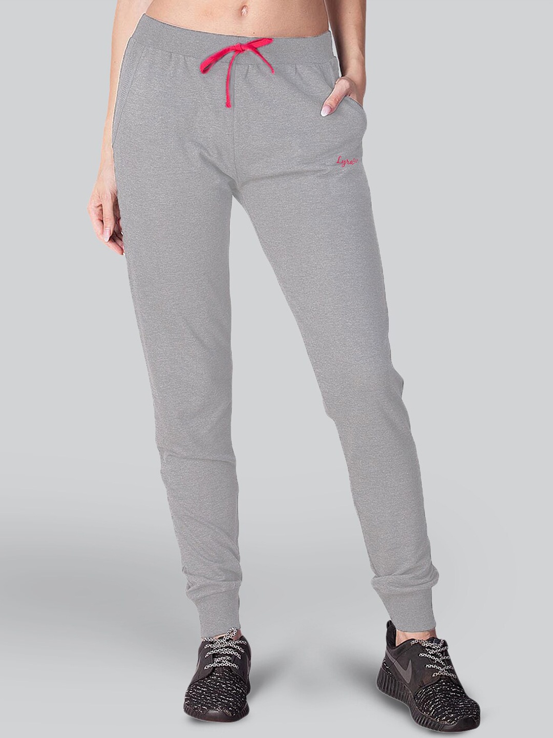 

LYRA Women Straight Fit Cotton Joggers, Grey melange