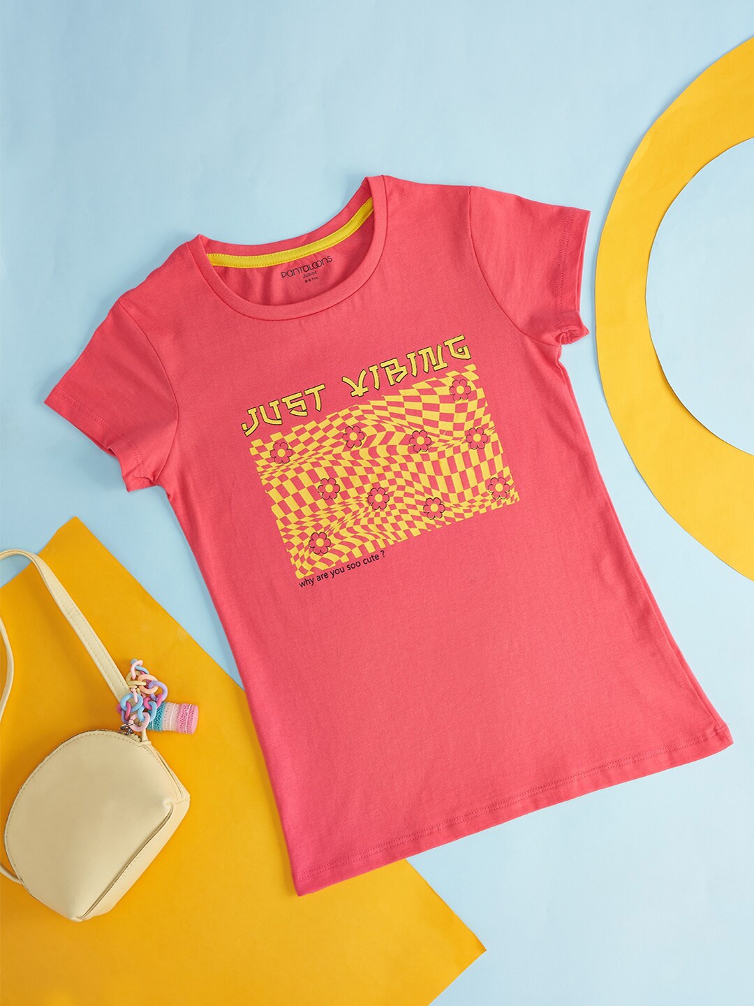 

Pantaloons Junior Girls Typography Printed Cotton T-shirt, Coral