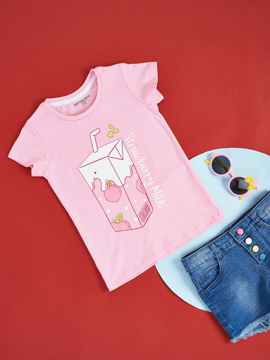 

Pantaloons Junior Girls Graphic Printed Cotton T-shirt, Pink