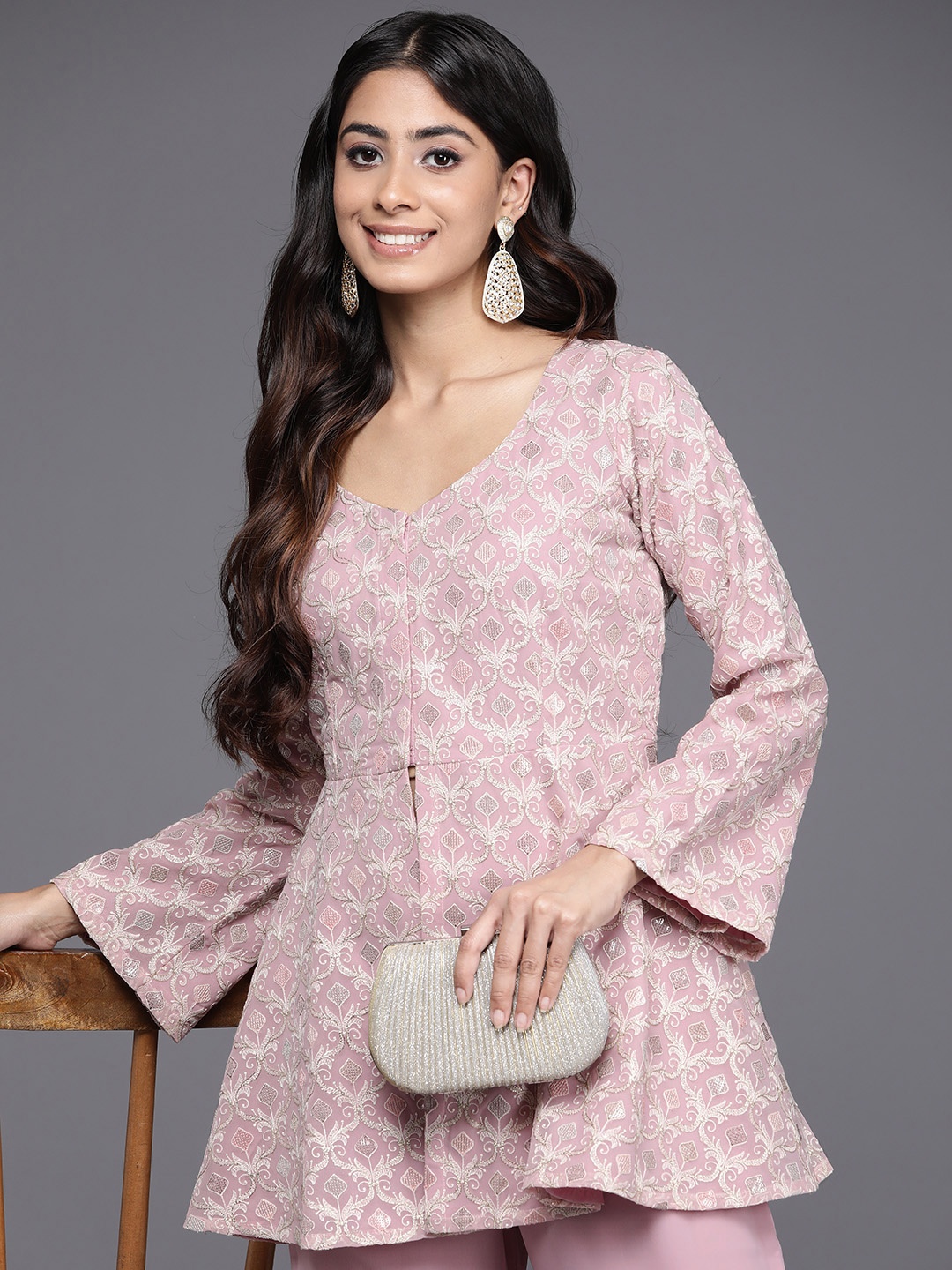 

Libas Women Embroidered Tunic with Sharara, Pink