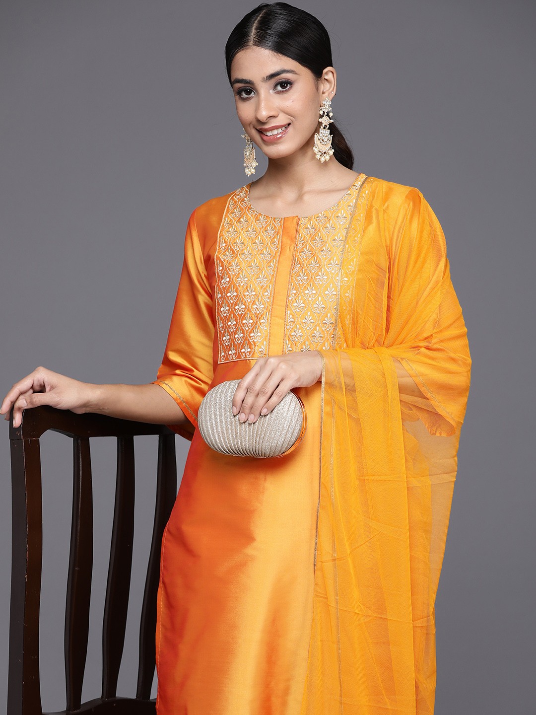 

Libas Women Yoke Design Regular Kurta with Trousers & Dupatta, Yellow