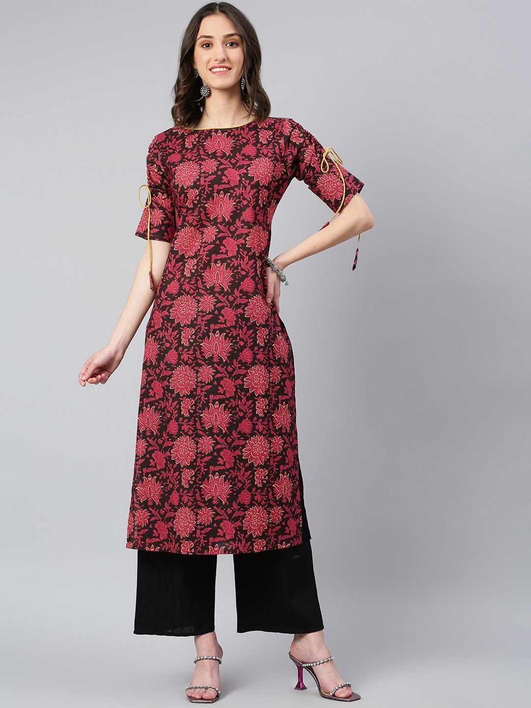 

Idalia Floral Printed Pure Cotton Kurta, Brown