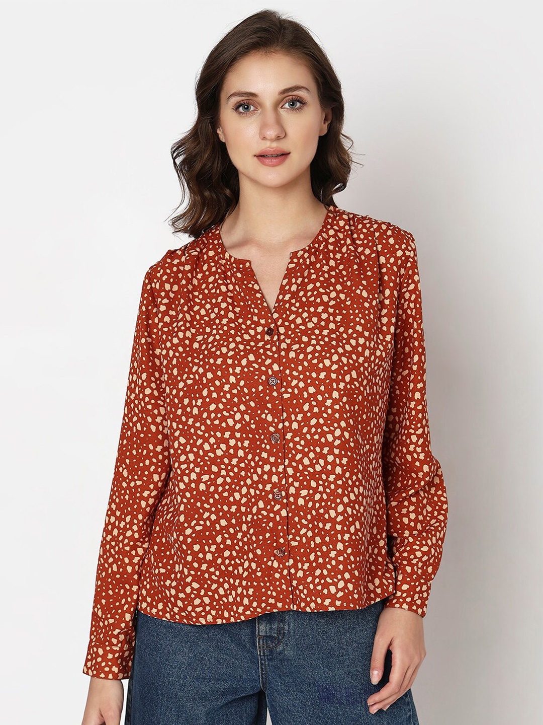 

Vero Moda Abstract Printed Shirt Style Top, Brown