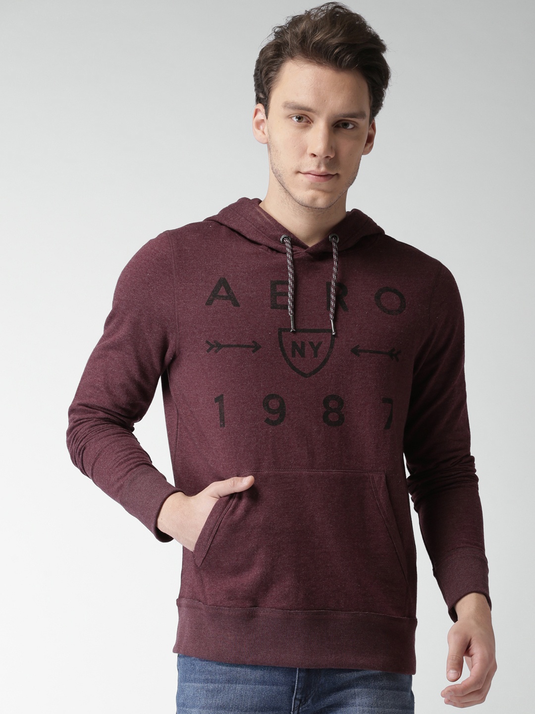 

Aeropostale Men Burgundy Printed Hooded Sweatshirt