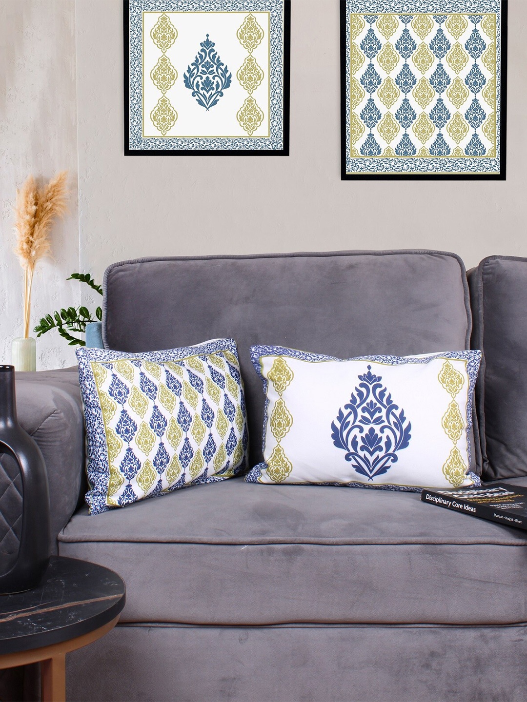 

STITCHNEST Blue & White 2 Pieces Ethnic Motifs Rectangle Cushion Covers