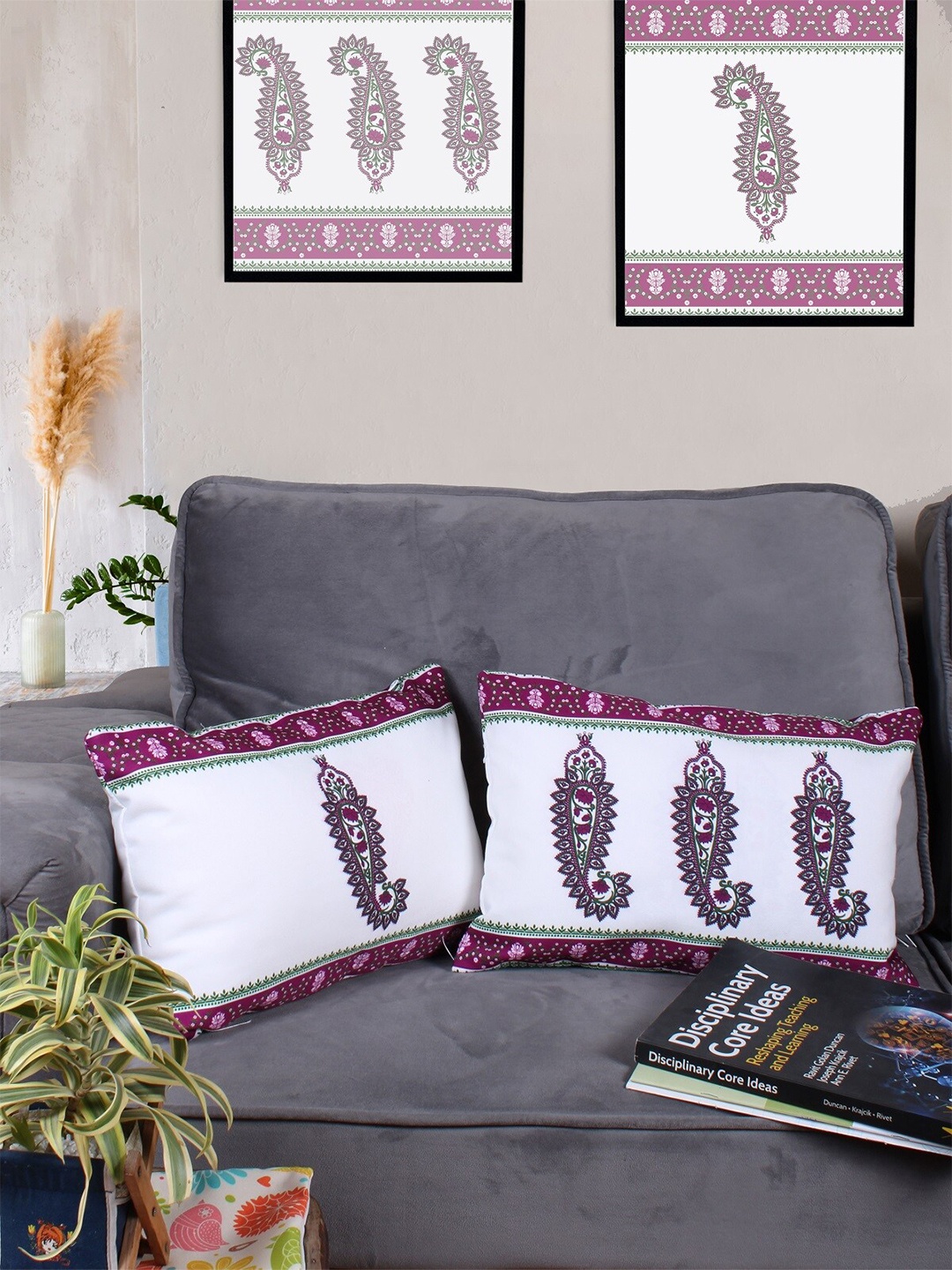 

STITCHNEST Purple & White 2 Pieces Ethnic Motifs Rectangle Cushion Covers