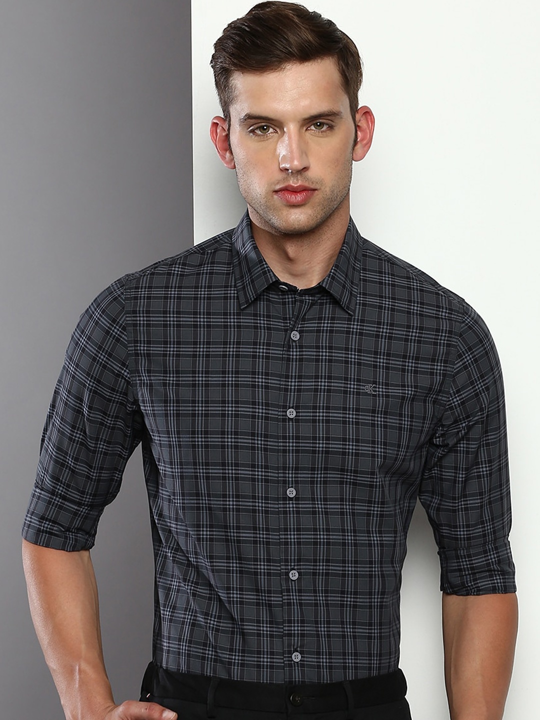 

Calvin Klein Jeans Grid Tattersall Checked Pure Cotton Slim Fit Formal Shirt, Black