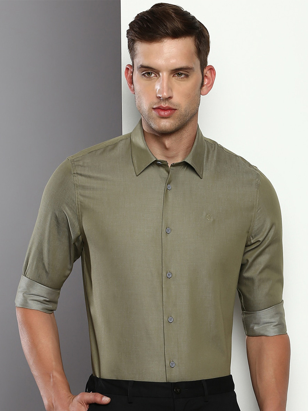 

Calvin Klein Jeans Slim Fit Pure Cotton Formal Shirt, Olive