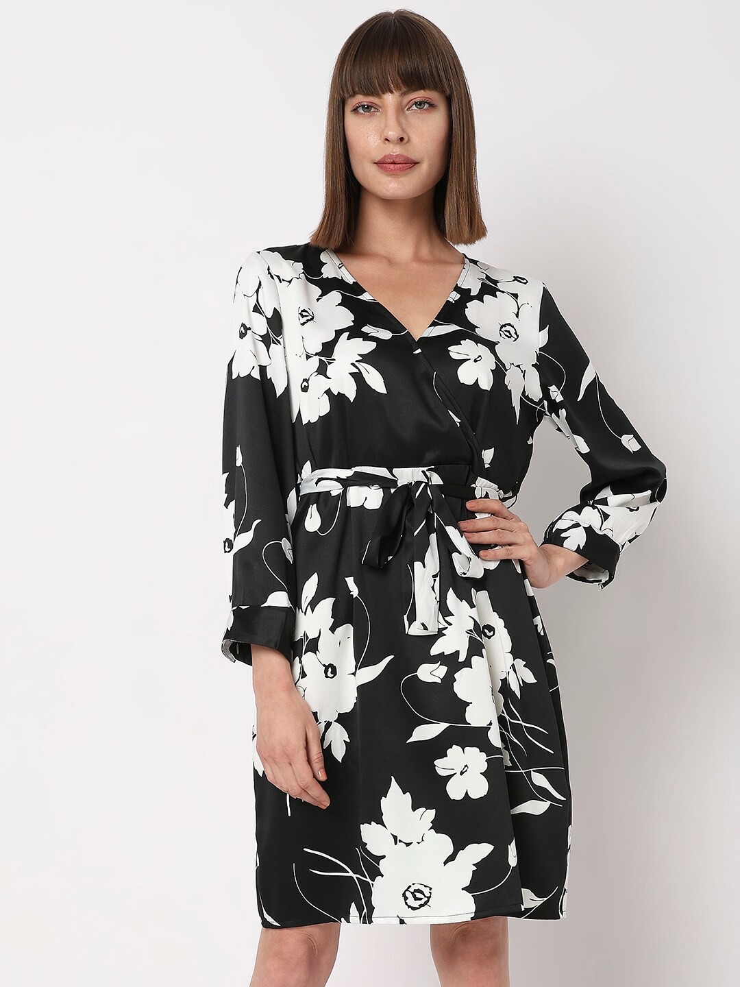 

Vero Moda Floral Print Wrap Dress, Black
