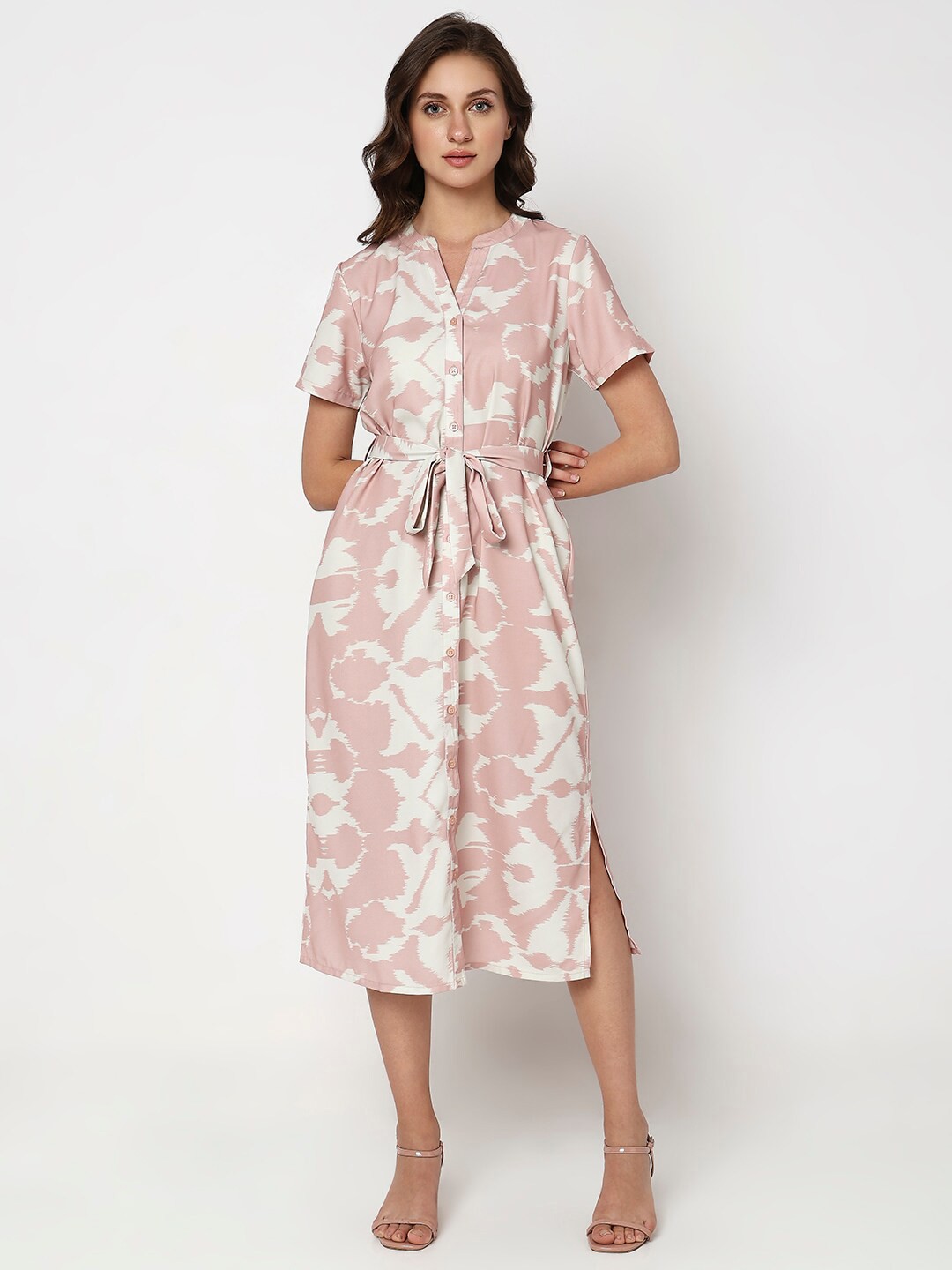 

Vero Moda Abstract Printed Midi Shirt Style Dress, Cream