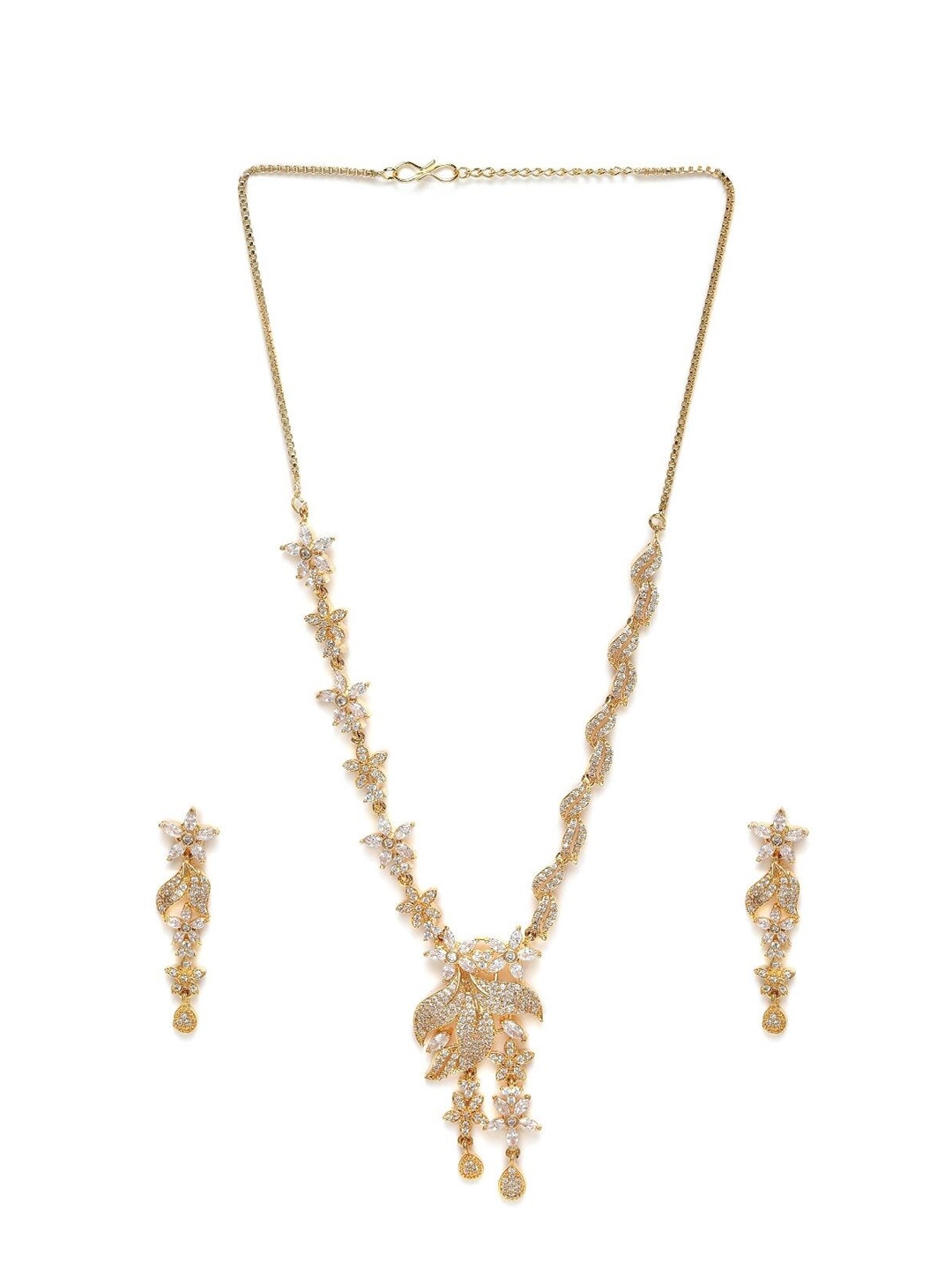 

AccessHer Gold-Plated CZ-Studded Floral Motif Brass Jewellery Set