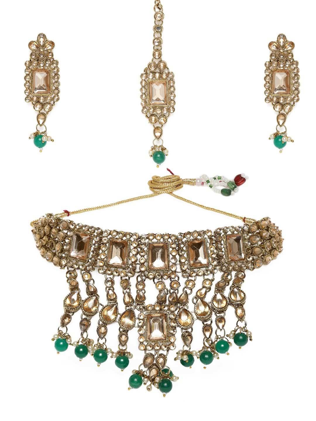 

AccessHer Gold-Plated AD Studded & Beaded Jewellery Set