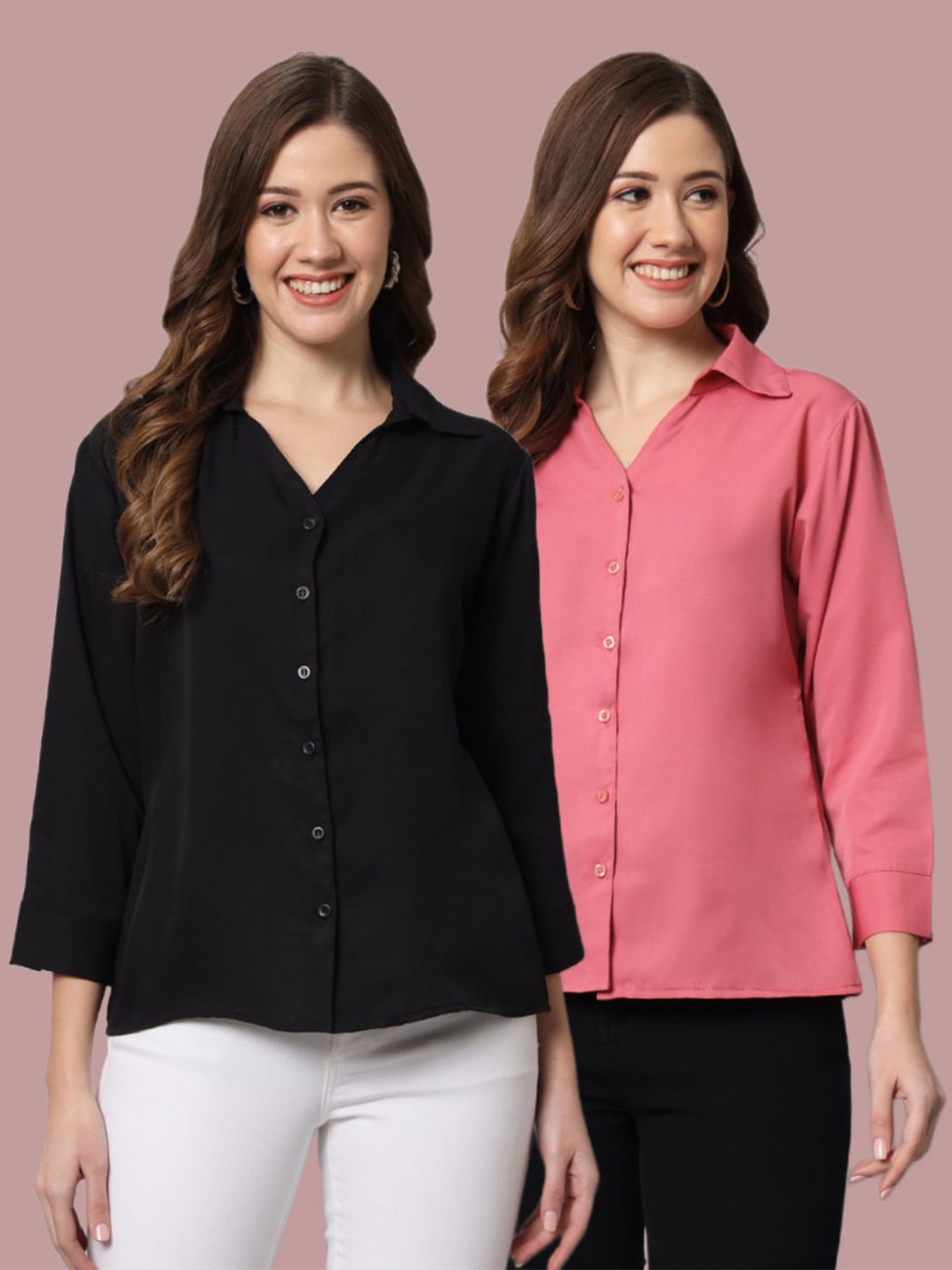

Funday Fashion Pack Of 2 Spread Collar Casual Shirt, Black