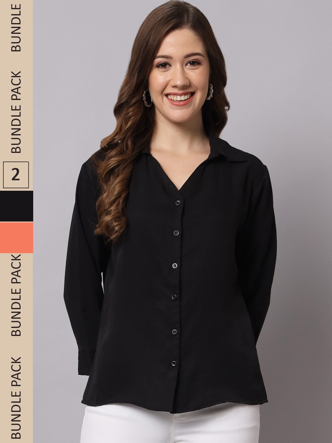 

Funday Fashion Pack Of 2 Spread Collar Casual Shirt, Black